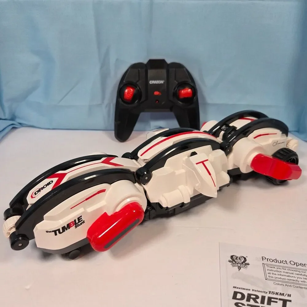 RC Round Rolling Stunt Snake Car with LED Lights Hot Engine  NEW Red & White